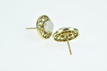 Load image into Gallery viewer, 14K Oval Natural Opal Filigree Vintage Stud Earrings Yellow Gold