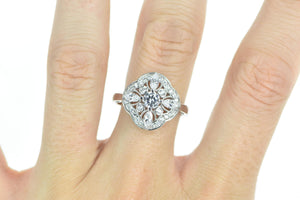 14K Clover Cluster Travel Engagement CZ Ring White Gold