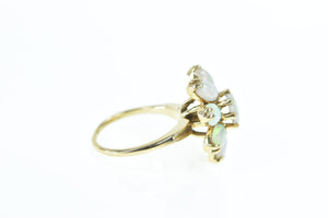 14K 1950's Opal Flower Vintage Round Cluster Ring Yellow Gold