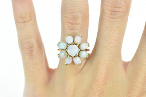 14K 1950's Opal Flower Vintage Round Cluster Ring Yellow Gold