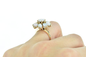 14K 1950's Opal Flower Vintage Round Cluster Ring Yellow Gold