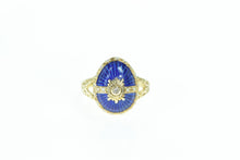 Load image into Gallery viewer, 14K Oval Diamond Blue Enamel Egg Ring Yellow Gold