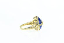 Load image into Gallery viewer, 14K Oval Diamond Blue Enamel Egg Ring Yellow Gold