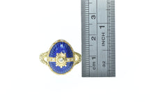 Load image into Gallery viewer, 14K Oval Diamond Blue Enamel Egg Ring Yellow Gold