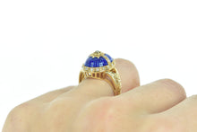 Load image into Gallery viewer, 14K Oval Diamond Blue Enamel Egg Ring Yellow Gold