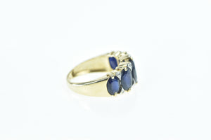 14K Five Sapphire Diamond Engagement Ring Yellow Gold