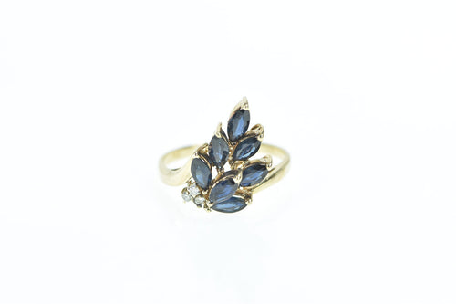 14K Marquise Sapphire Diamond Cluster Ring Yellow Gold