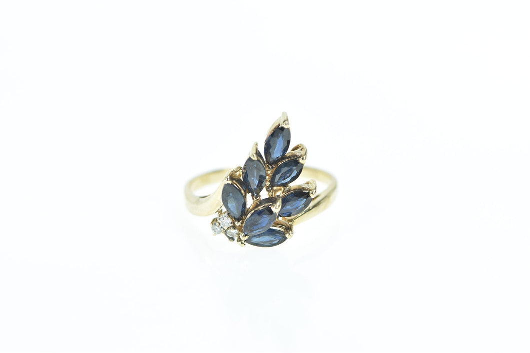 14K Marquise Sapphire Diamond Cluster Ring Yellow Gold