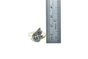 14K Marquise Sapphire Diamond Cluster Ring Yellow Gold