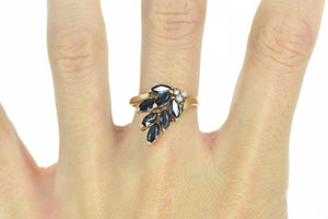14K Marquise Sapphire Diamond Cluster Ring Yellow Gold
