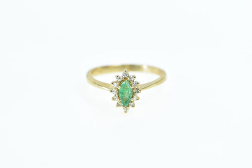 14K Marquise Emerald Diamond Engagement Ring Yellow Gold