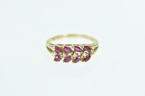 14K Marquise Ruby Diamond Vintage Band Ring Yellow Gold