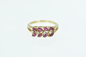 14K Marquise Ruby Diamond Vintage Band Ring Yellow Gold