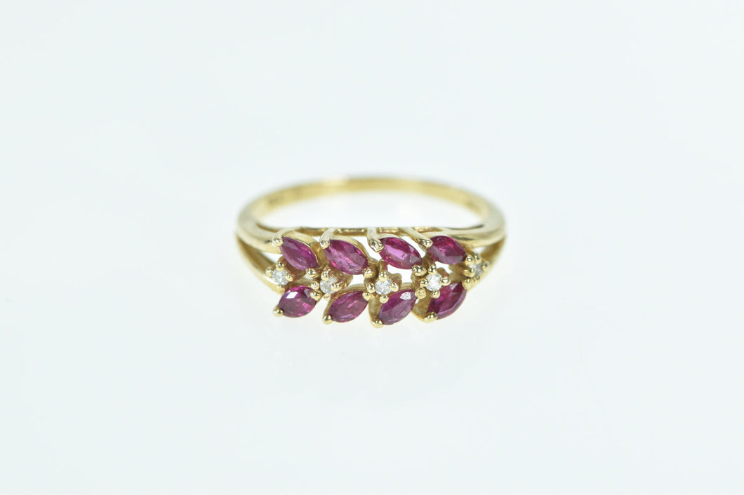 14K Marquise Ruby Diamond Vintage Band Ring Yellow Gold