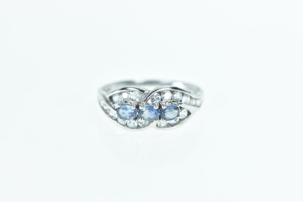 14K Blue & White Sapphire Twist Statement Ring White Gold