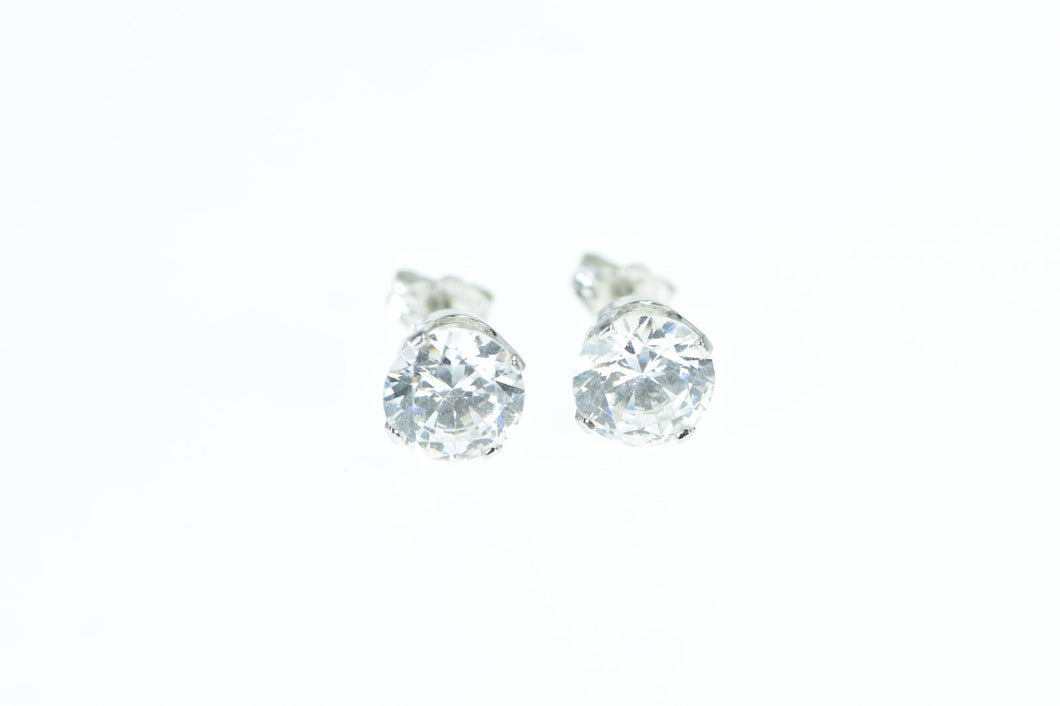 14K 8.0mm Vintage Solitaire Classic CZ Stud Earrings White Gold