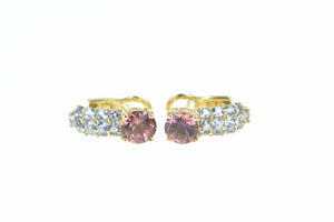 18K Vintage Tourmaline Tanzanite French Clip Earrings Yellow Gold