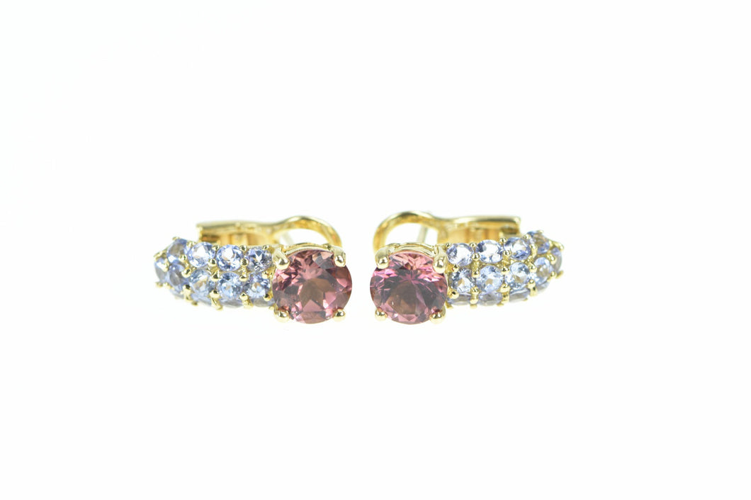 18K Vintage Tourmaline Tanzanite French Clip Earrings Yellow Gold