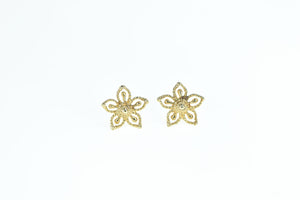 14K Filigree Flower Vintage Fashion Stud Earrings Yellow Gold