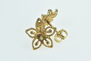 14K Filigree Flower Vintage Fashion Stud Earrings Yellow Gold