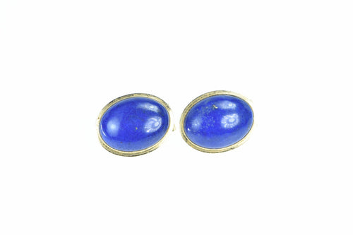 14K Oval Lapis Lazuli Vintage Cabochon Earrings Yellow Gold