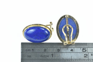 14K Oval Lapis Lazuli Vintage Cabochon Earrings Yellow Gold