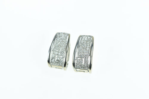 14K Diamond Greek Wave Vintage Hoop Earrings White Gold