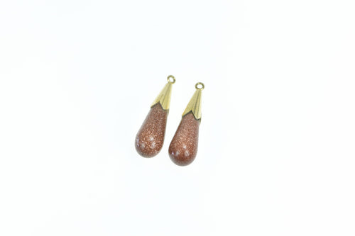 14K Pear Goldstone Tear Drop Dangle Earrings Yellow Gold