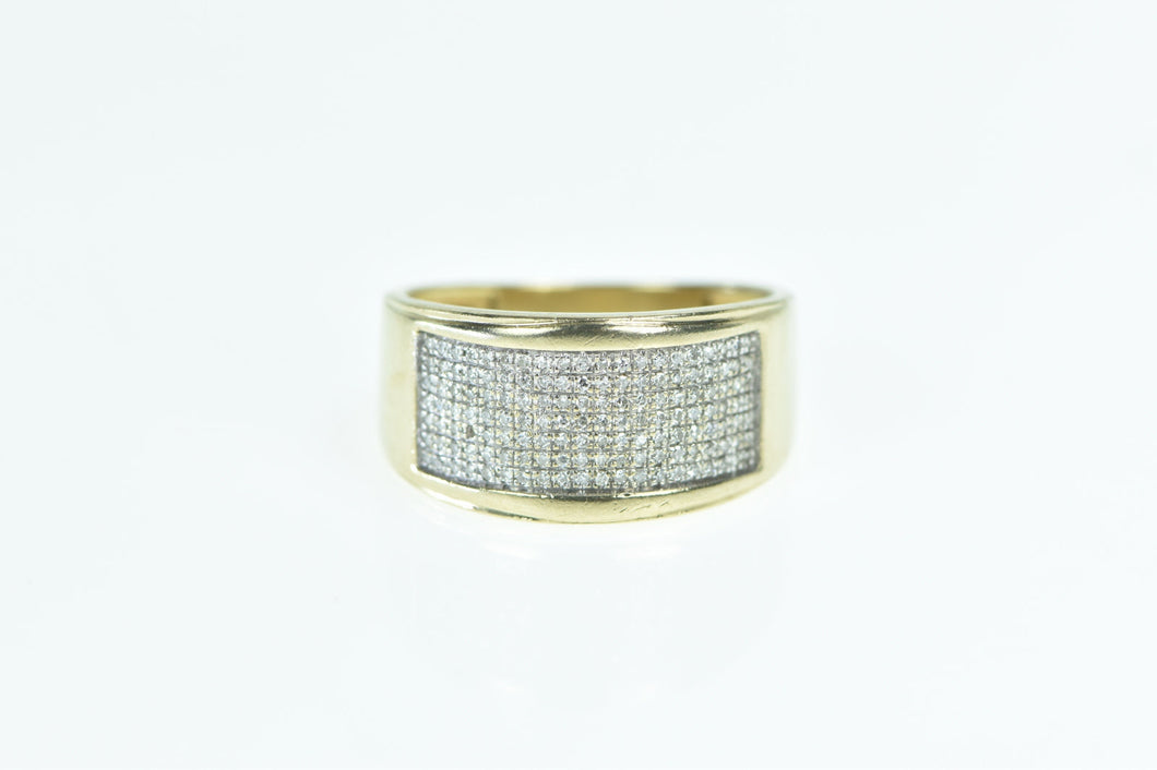 10K Squared Diamond Pave Wide Band Ring Yellow Gold