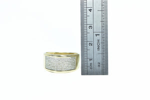 10K Squared Diamond Pave Wide Band Ring Yellow Gold
