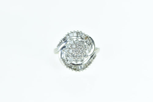 14K 1.10 Ctw Diamond Swirl Cluster Statement Ring White Gold