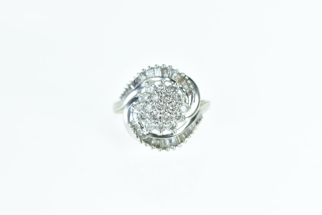 14K 1.10 Ctw Diamond Swirl Cluster Statement Ring White Gold