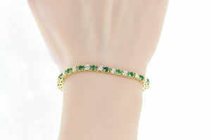 14K 6.50 Ctw Emerald VS Diamond Tennis Bracelet 7" Yellow Gold