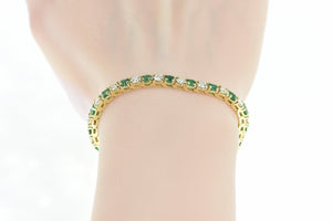 14K 6.50 Ctw Emerald VS Diamond Tennis Bracelet 7" Yellow Gold