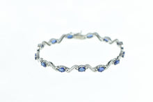 Load image into Gallery viewer, 18K 7.52 Ctw Natural Sapphire Diamond Wavy Bracelet 7.25&quot; White Gold