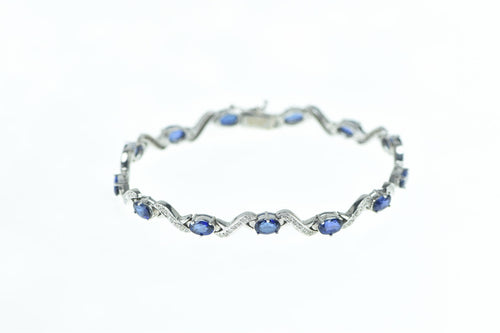 18K 7.52 Ctw Natural Sapphire Diamond Wavy Bracelet 7.25
