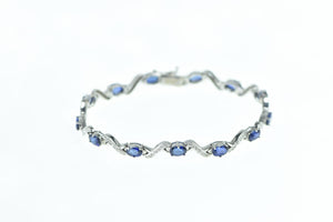 18K 7.52 Ctw Natural Sapphire Diamond Wavy Bracelet 7.25" White Gold