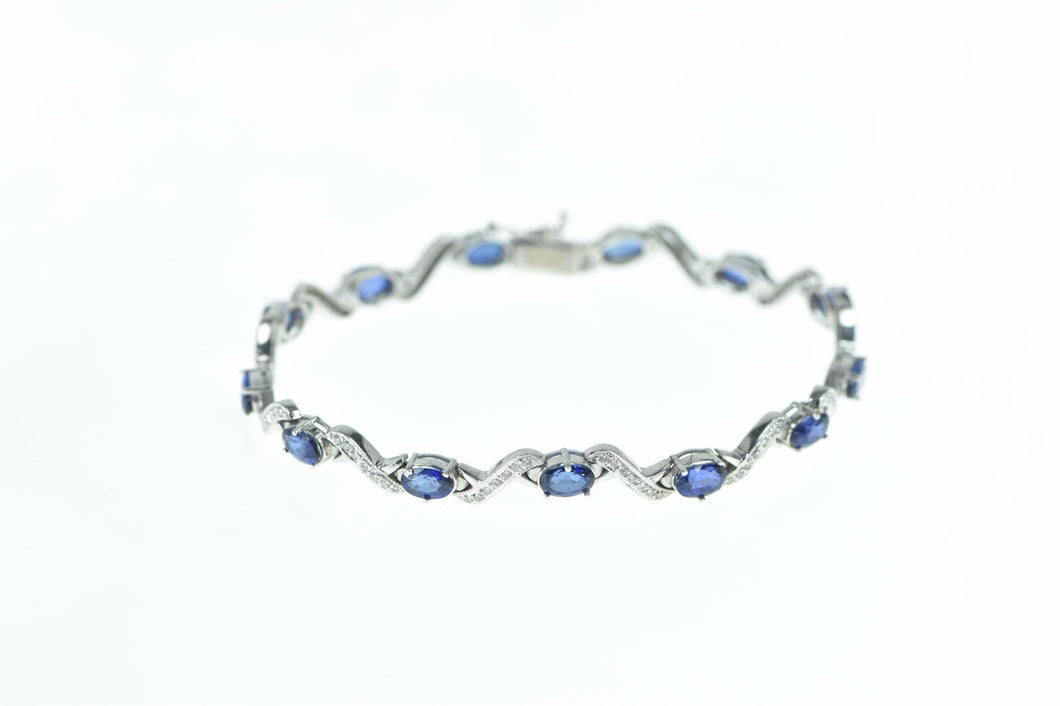 18K 7.52 Ctw Natural Sapphire Diamond Wavy Bracelet 7.25