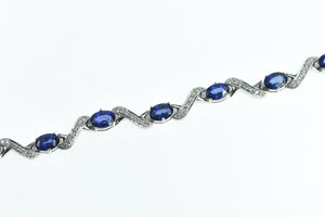 18K 7.52 Ctw Natural Sapphire Diamond Wavy Bracelet 7.25" White Gold