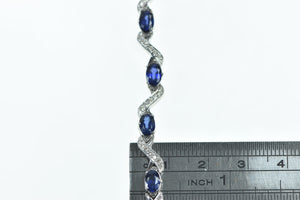 18K 7.52 Ctw Natural Sapphire Diamond Wavy Bracelet 7.25" White Gold