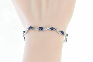 18K 7.52 Ctw Natural Sapphire Diamond Wavy Bracelet 7.25" White Gold