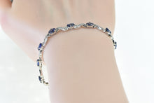 Load image into Gallery viewer, 18K 7.52 Ctw Natural Sapphire Diamond Wavy Bracelet 7.25&quot; White Gold