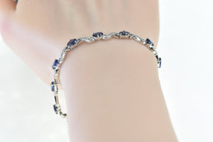 18K 7.52 Ctw Natural Sapphire Diamond Wavy Bracelet 7.25" White Gold