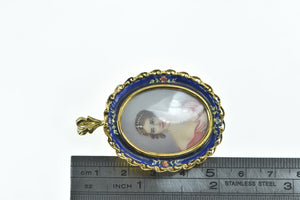 18K Victorian Painted Lady Ornate Enamel Pendant/Pin Yellow Gold