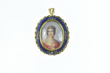 Load image into Gallery viewer, 18K Victorian Painted Lady Ornate Enamel Pendant/Pin Yellow Gold