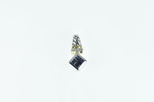 14K Princess Sapphire Diamond Squared Pendant White Gold