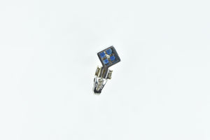14K Princess Sapphire Diamond Squared Pendant White Gold