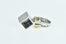 Load image into Gallery viewer, 14K Princess Sapphire Diamond Squared Pendant White Gold