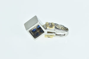 14K Princess Sapphire Diamond Squared Pendant White Gold