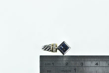Load image into Gallery viewer, 14K Princess Sapphire Diamond Squared Pendant White Gold
